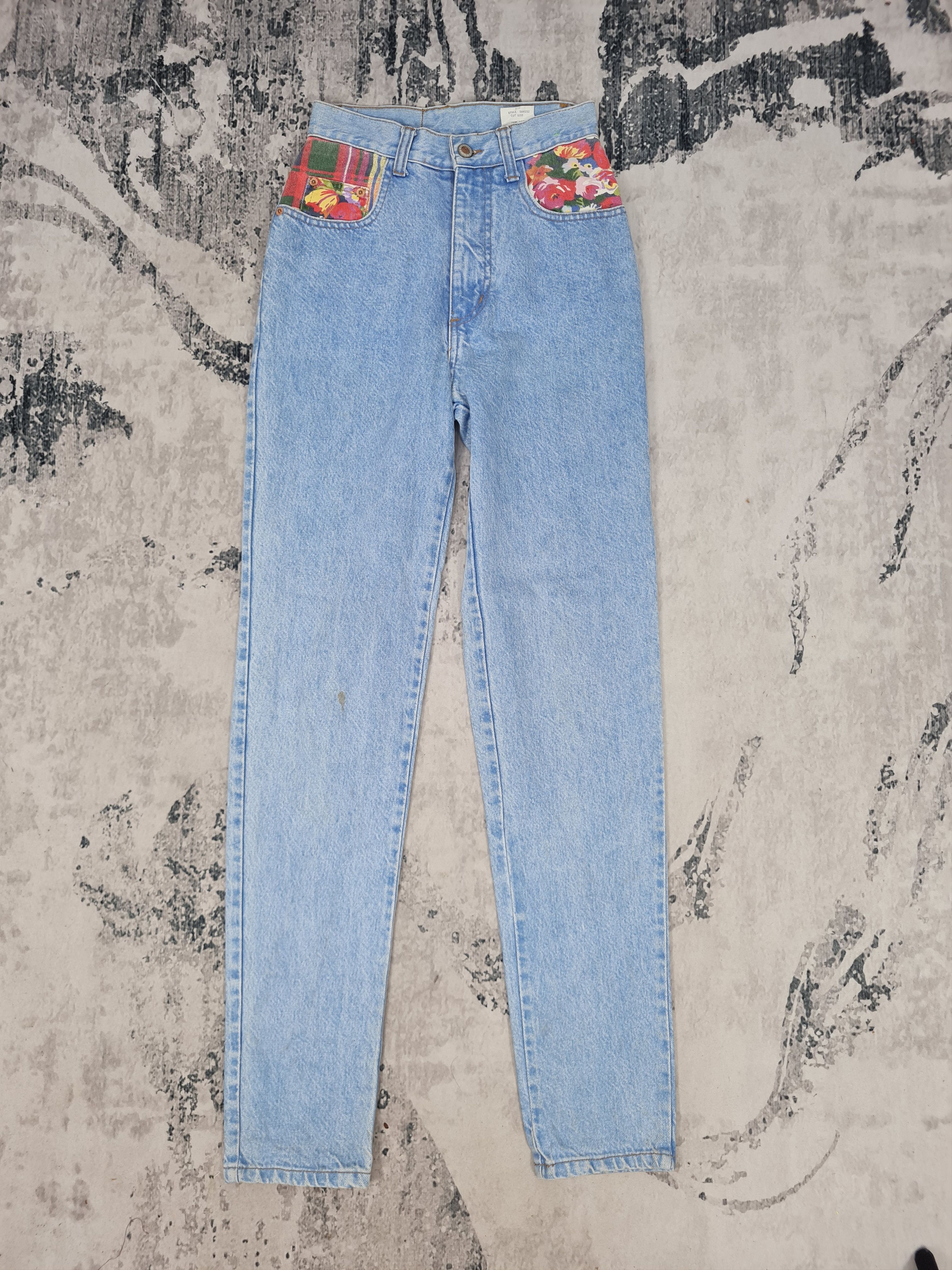 Vintage Vtg STEEL JEANS Flowers Checked Design Jeans 25x32 JB0147 Size 25" / US 0 / IT 36 - 2 Thumbnail