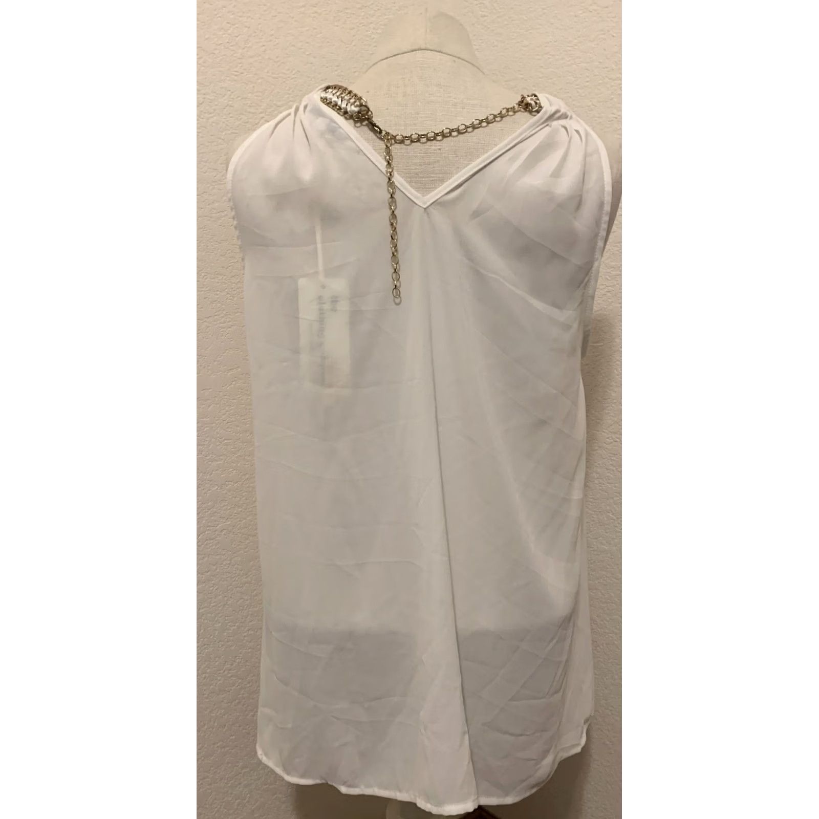 Vintage NWT The Clothing Company Tank Women MEDIUM White Chain B666 Sleeveless High Neck Sheer Polyester Breathable Casual Size M / US 6-8 / IT 42-44 - 3 Thumbnail
