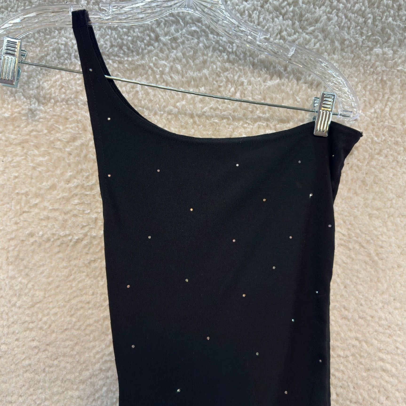 Vintage VINTAGE 90s Y2K Jodi Kristopher Maxi Dress Black One Shoulder Rhinestone Bling Cocktail S Womens Size S / US 4 / IT 40 - 3 Thumbnail