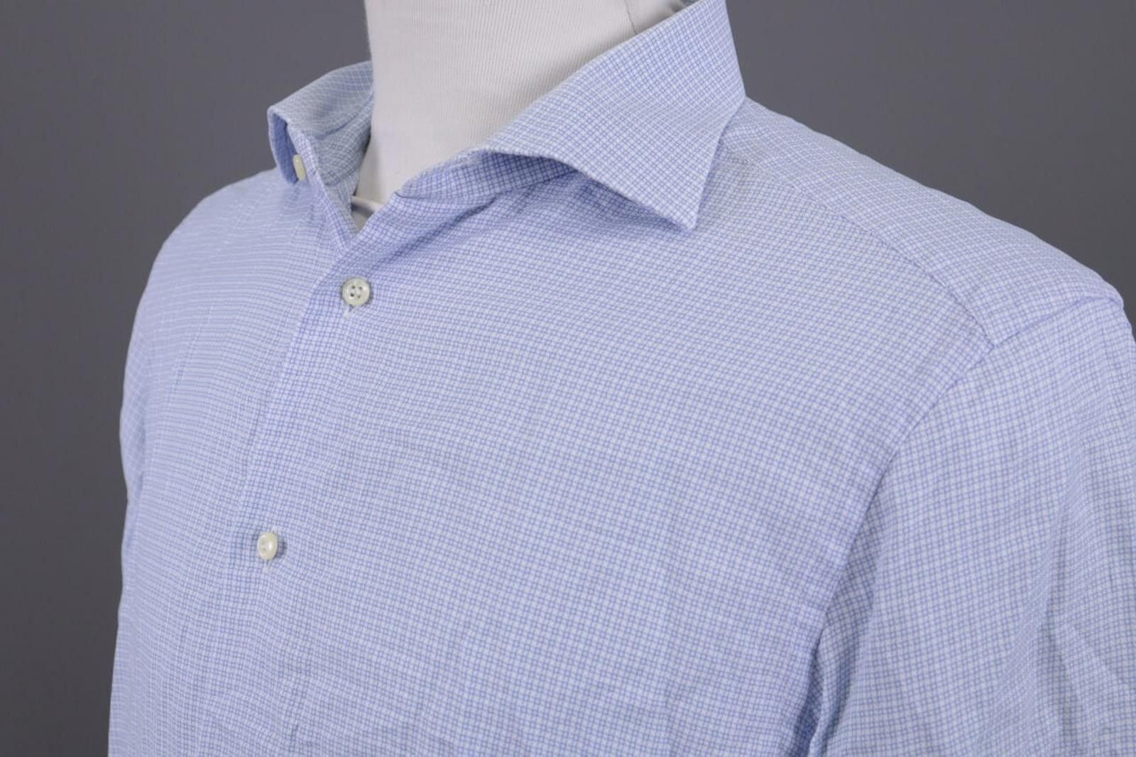 Designer Boggi Milano Tailored Fit Blue Down Shirt Size 43 / 17 Size US M / EU 48-50 / 2 - 7 Thumbnail