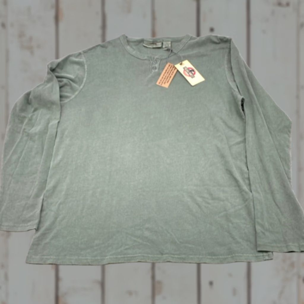 Olive Field & Forest Henley Shirt Men's L Olive Green Cotton Long Sleeve Button Up Size US L / EU 52-54 / 3 - 1 Thumbnail