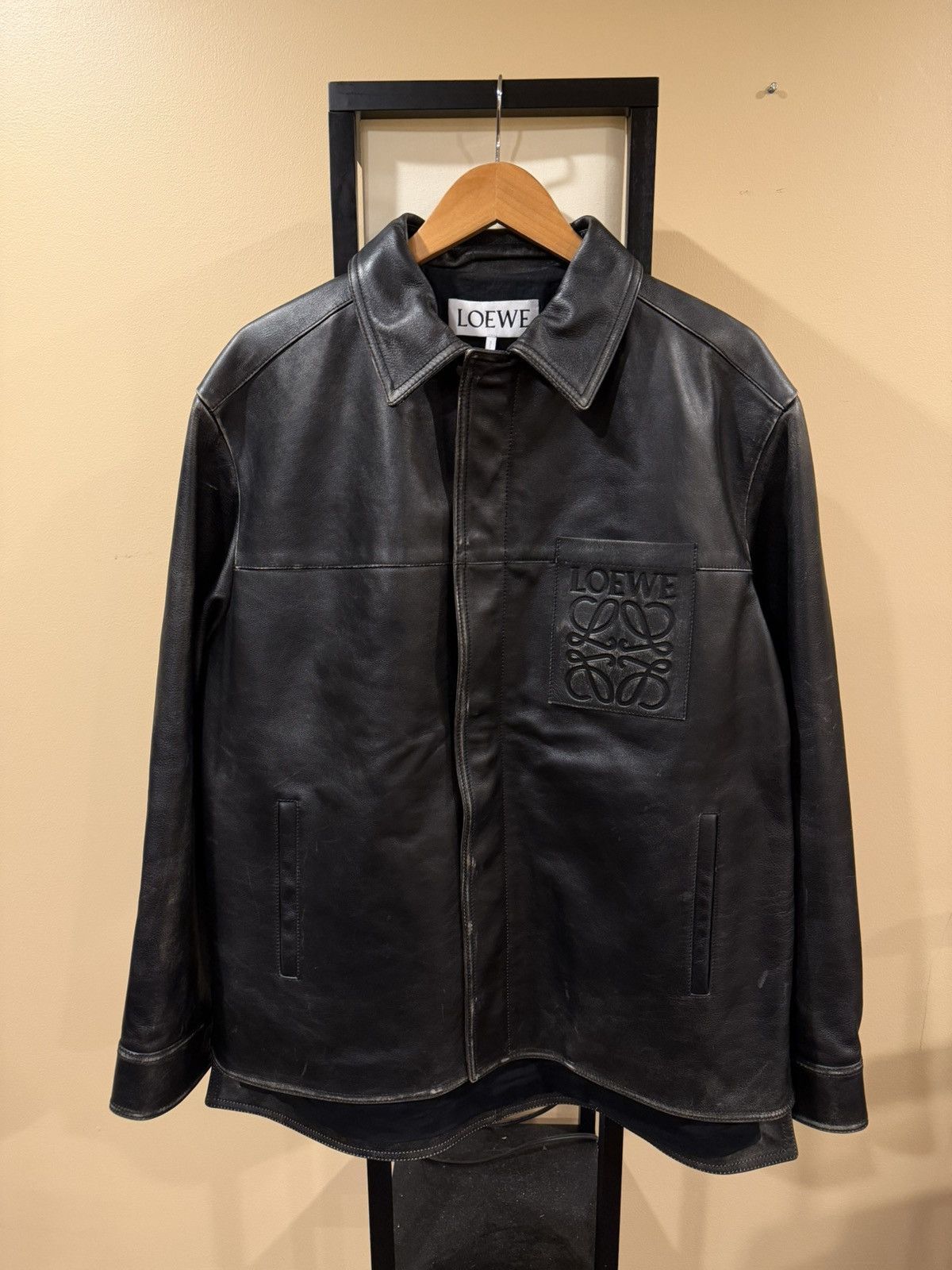 Loewe Loewe SS24 Black Aged Calfskin Leather Anagram Logo Jacket Size US L / EU 52-54 / 3 - 4 Thumbnail