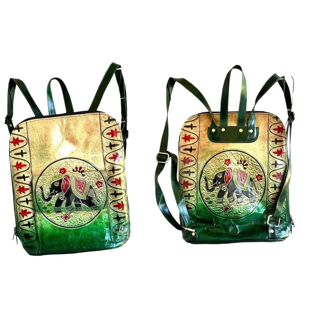 Other Shantiniketan Elephant Embossed Leather Backpack Handmade in Size ONE SIZE - 1 Thumbnail
