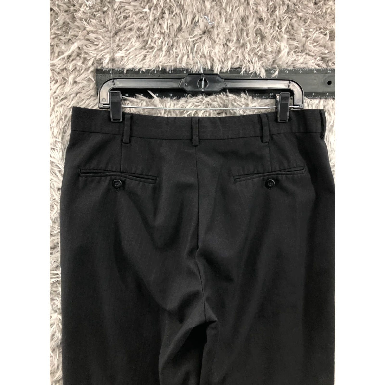 Perry Ellis Perry Ellis Portfolio Pants Mens 34x30 Black Pin Stripe Polyester Pleated Dress Pants Cuffed Regular Straight Leg Winter Fall Spring Season Mens Size US 34 / EU 50 - 6 Thumbnail