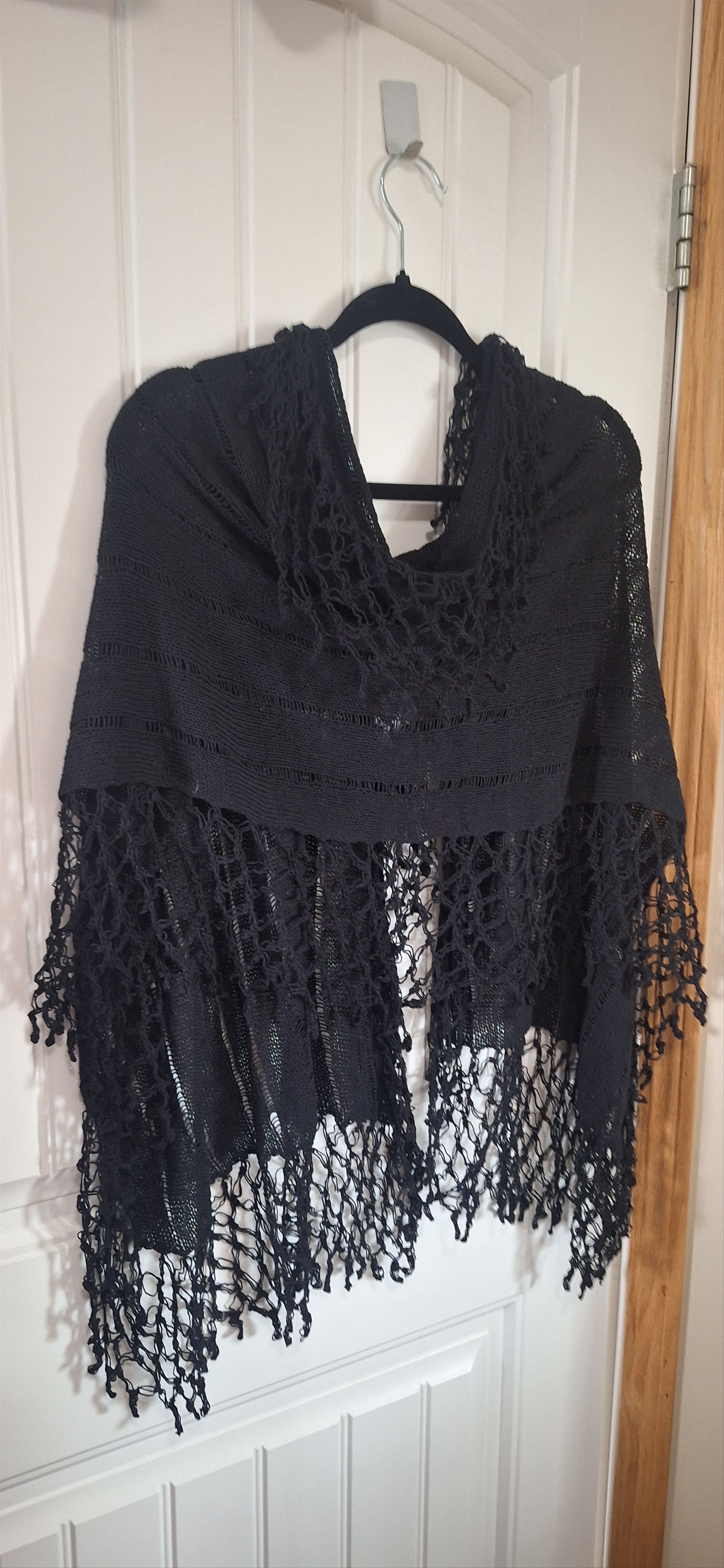 Other Handmade Black Shawl – Cotton Linen Wrap – Boho Gothic Size ONE SIZE - 1 Thumbnail