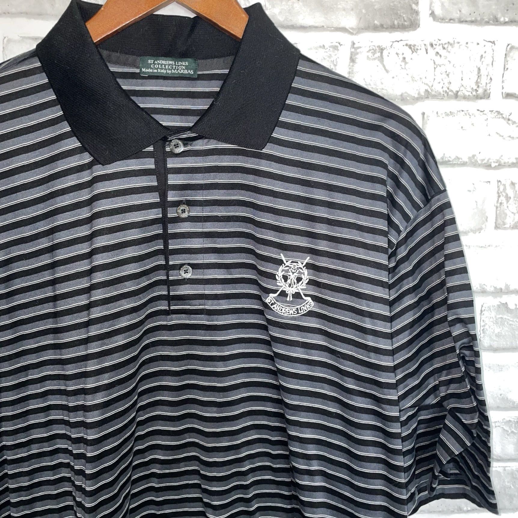 Vintage St Andrews Links Polo Shirt Striped Black Mens XL Size Size US XL / EU 56 / 4 - 2 Thumbnail