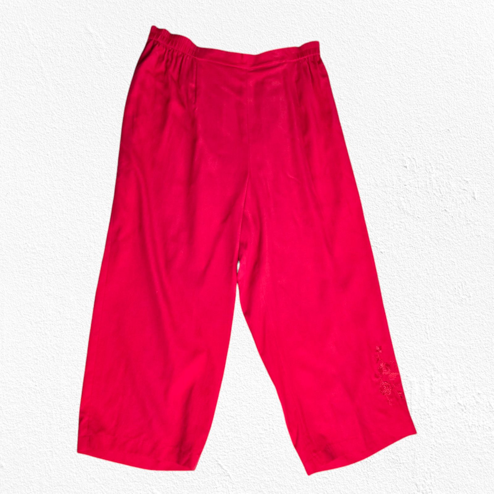 Vintage Vintage Red Silk Floral Embroidery Capri Pants Size 14 Size 36" / US 14 / IT 50 - 2 Thumbnail