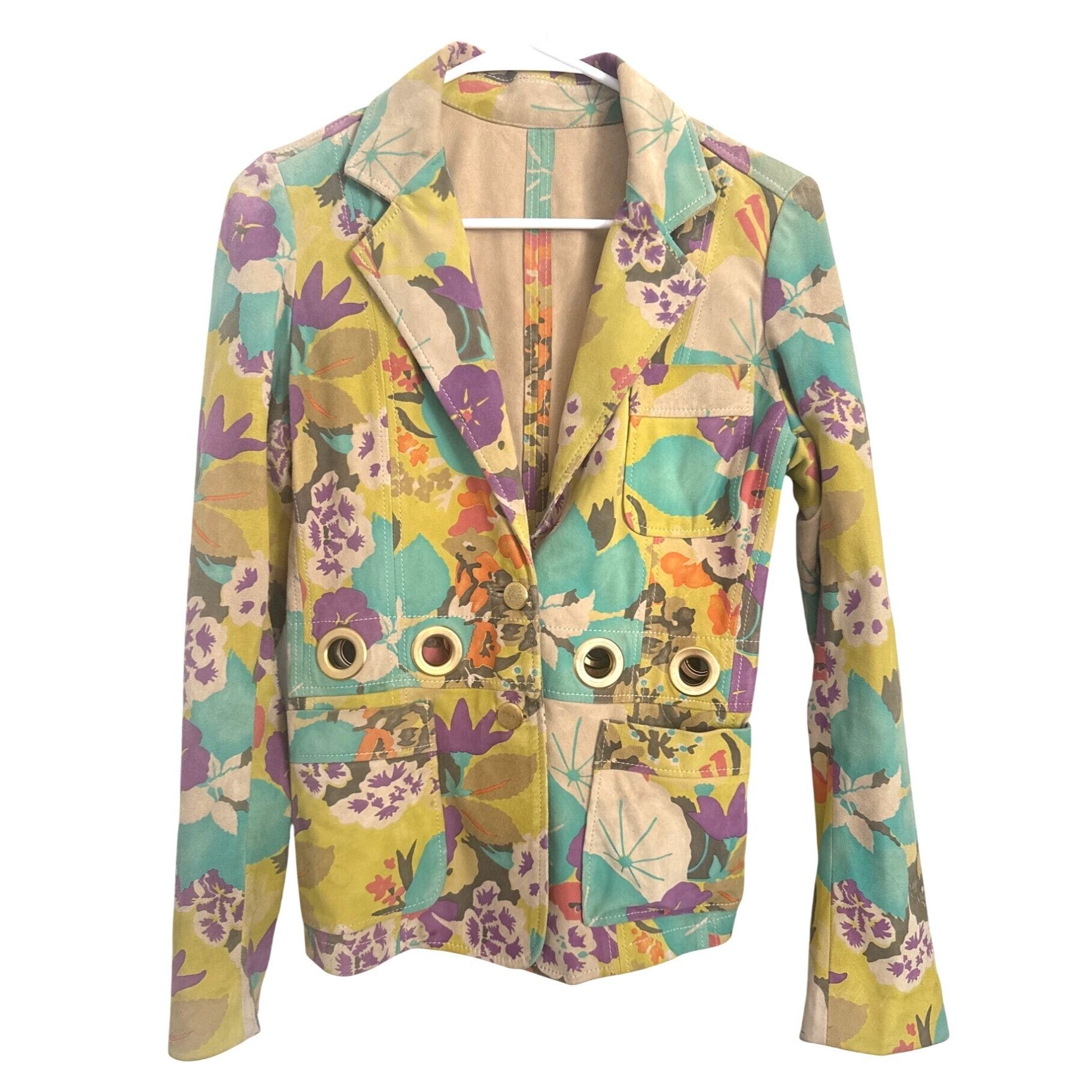 Designer Etro Milano Womens Floral Blazer Size Sm 40 Colorful Suede L Size S / US 4 / IT 40 - 1 Thumbnail