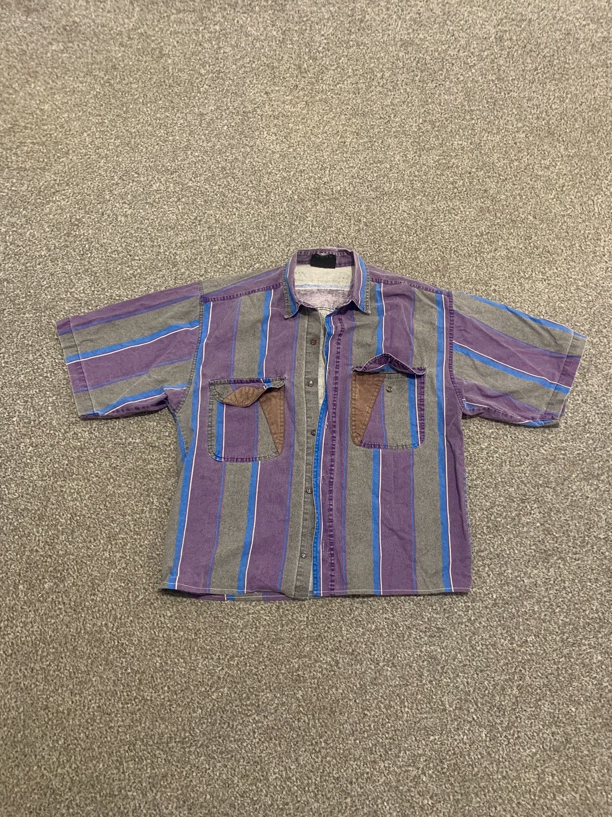 Vintage Vintage Washed Purple Grey Bowling Shirt Size US L / EU 52-54 / 3 - 2 Thumbnail
