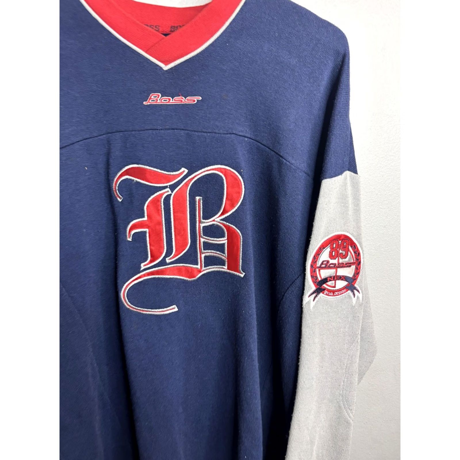 Vintage VINTAGE Boss by IG-Design Shirt Mens Large Blue 89 Jersey V-Neck Long Sleeve Size US L / EU 52-54 / 3 - 2 Thumbnail