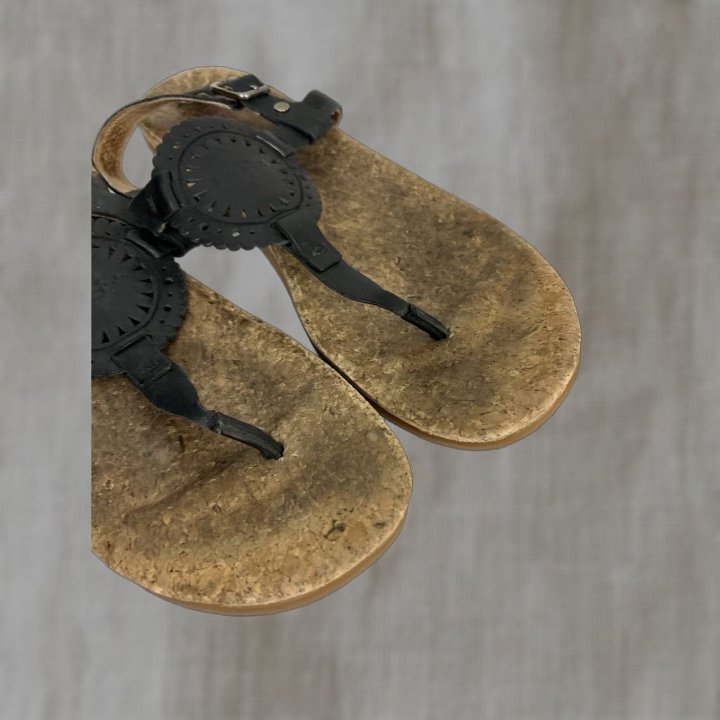 Ugg UGG Sandal Ayden II Thong Ankle Strap Leather Black Womens 10 Cork Size US 10 / IT 40 - 1 Thumbnail