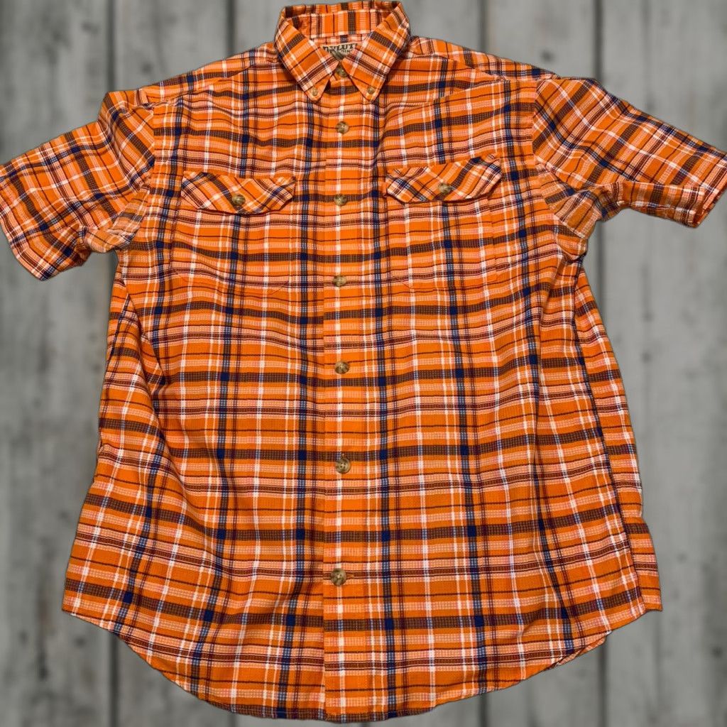 Vintage Duluth Shirt Men Medium Orange Plaid Button-Up Short Sleeve Pockets Casual Travel Outdoor Fishing Hiking Size US M / EU 48-50 / 2 - 1 Thumbnail