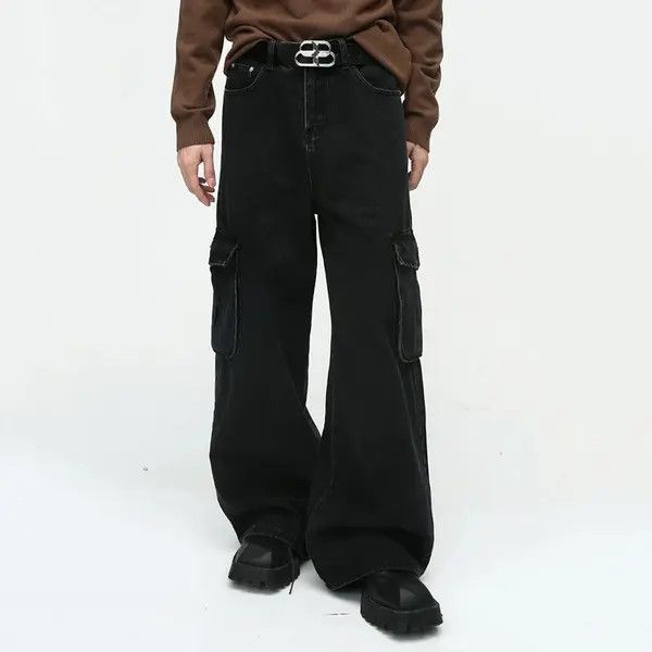 VIBE Black Cargo Baggy Denim Jeans Size US 32 / EU 48 - 1 Thumbnail