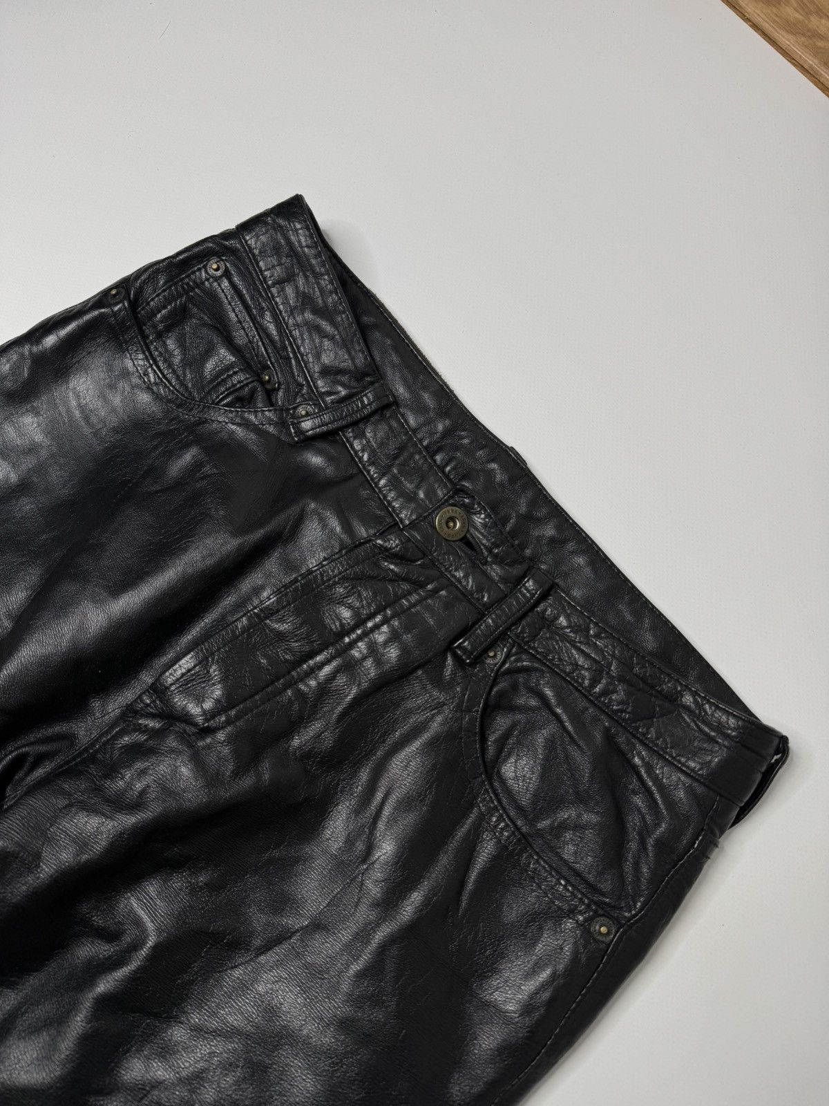 Vintage Vintage avant garde genuine leather pants y2k rick if6was9 Size US 30 / EU 46 - 3 Thumbnail
