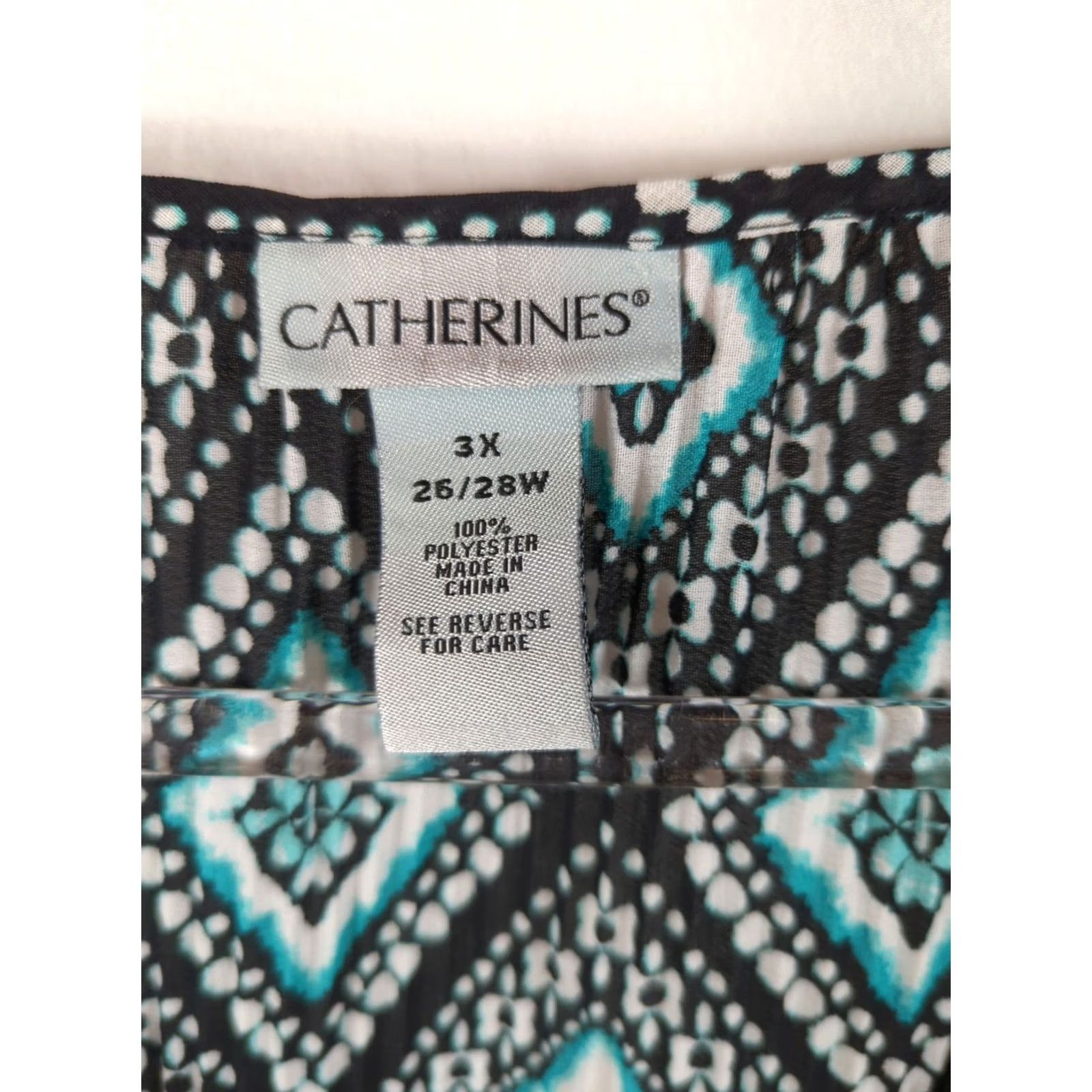 Vintage Catherines Blouse Blue Aqua V-Neck 3/4 Flutter Sleeve Pleated Bling 28W Plus Tunic Womens Size 4XL / US 24-26 - 4 Thumbnail