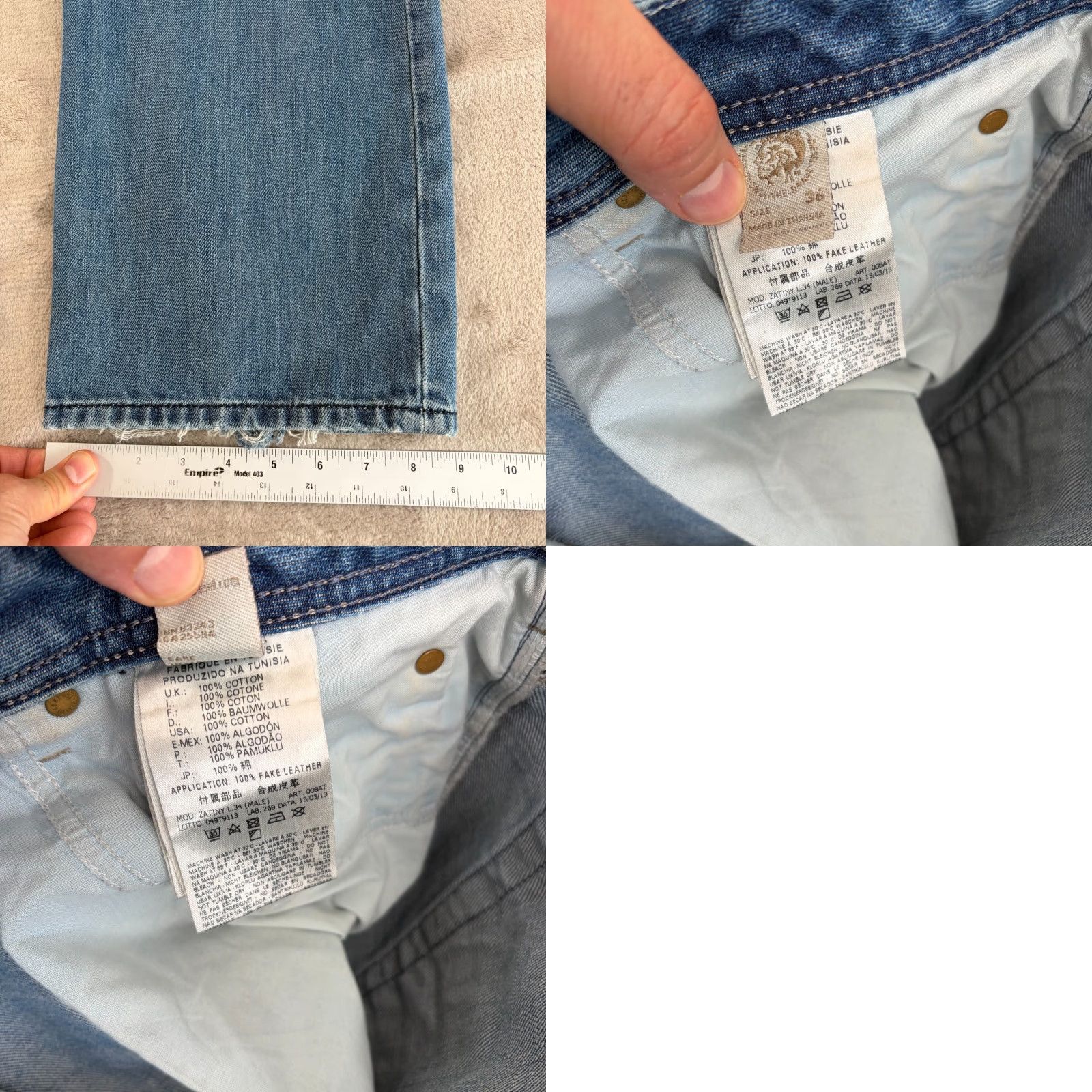 Diesel Diesel Zatiny Jeans Men 36x34 Bootcut 5-Pocket Blue Distressed Button Fly Denim Regular Rise Mid Vintage: No Size US 36 / EU 52 - 9 Thumbnail