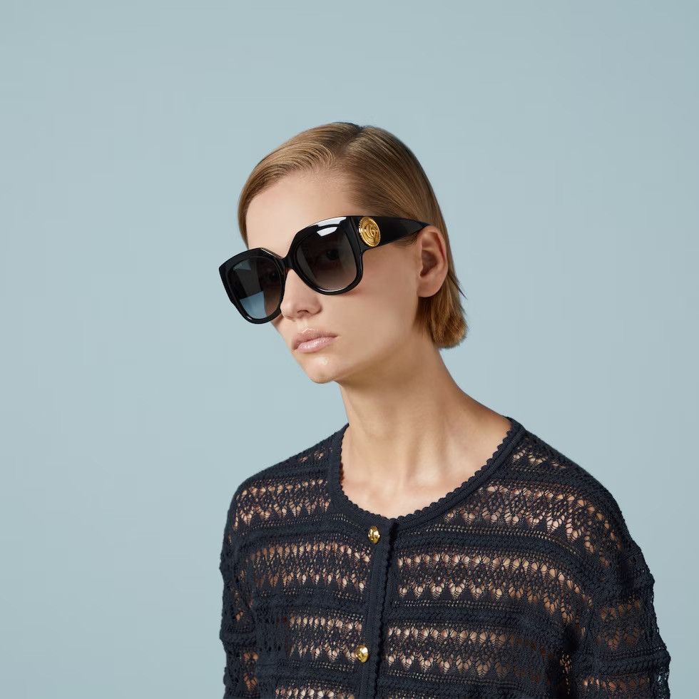 NEW GUCCI GG1407S 001 BLACK GREY WOMEN OVERSIZED SUNGLASSES