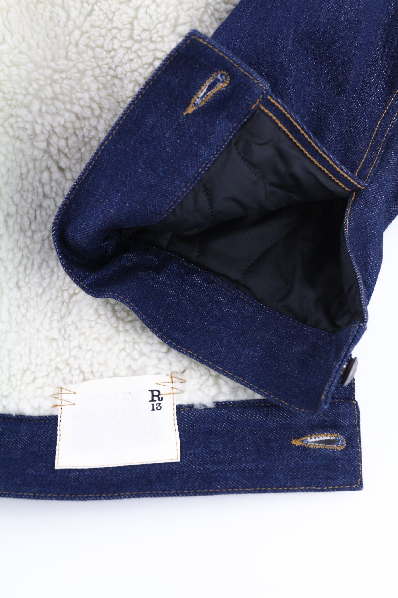 R13 BIB TRUCKER SHERPA LINING M Blue Denim Jacket 80037 Size US M / EU 48-50 / 2 - 6 Thumbnail