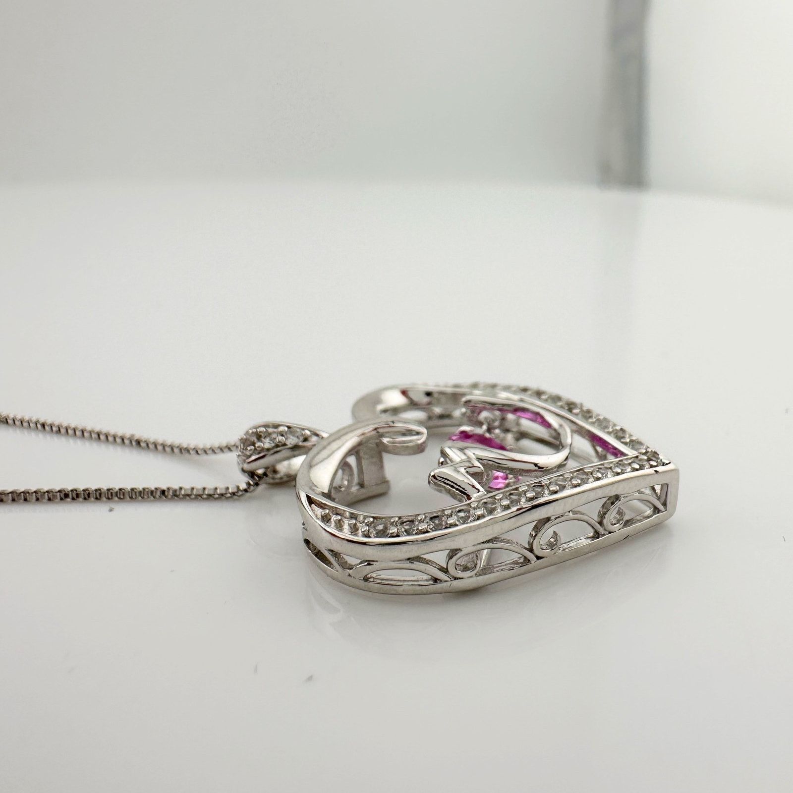 Other "Mom" Dancing Heart Necklace with Pink & White Sapphires Size ONE SIZE - 4 Thumbnail