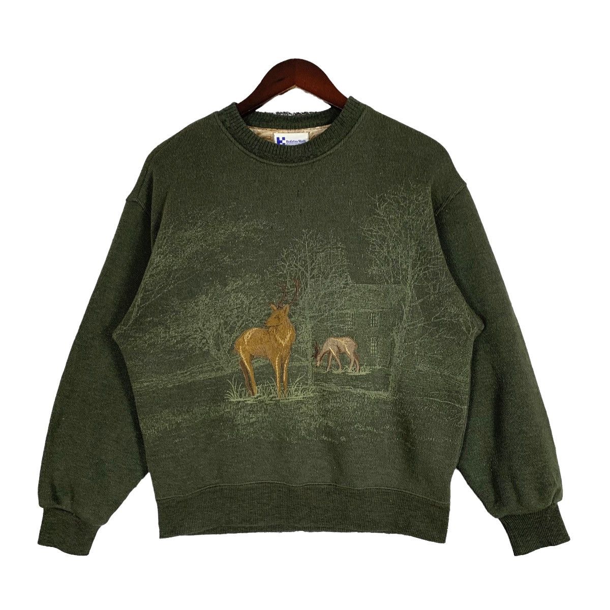 image of Vintage Holiday Walk Animal Knit Sweater Size S in Green, Men's