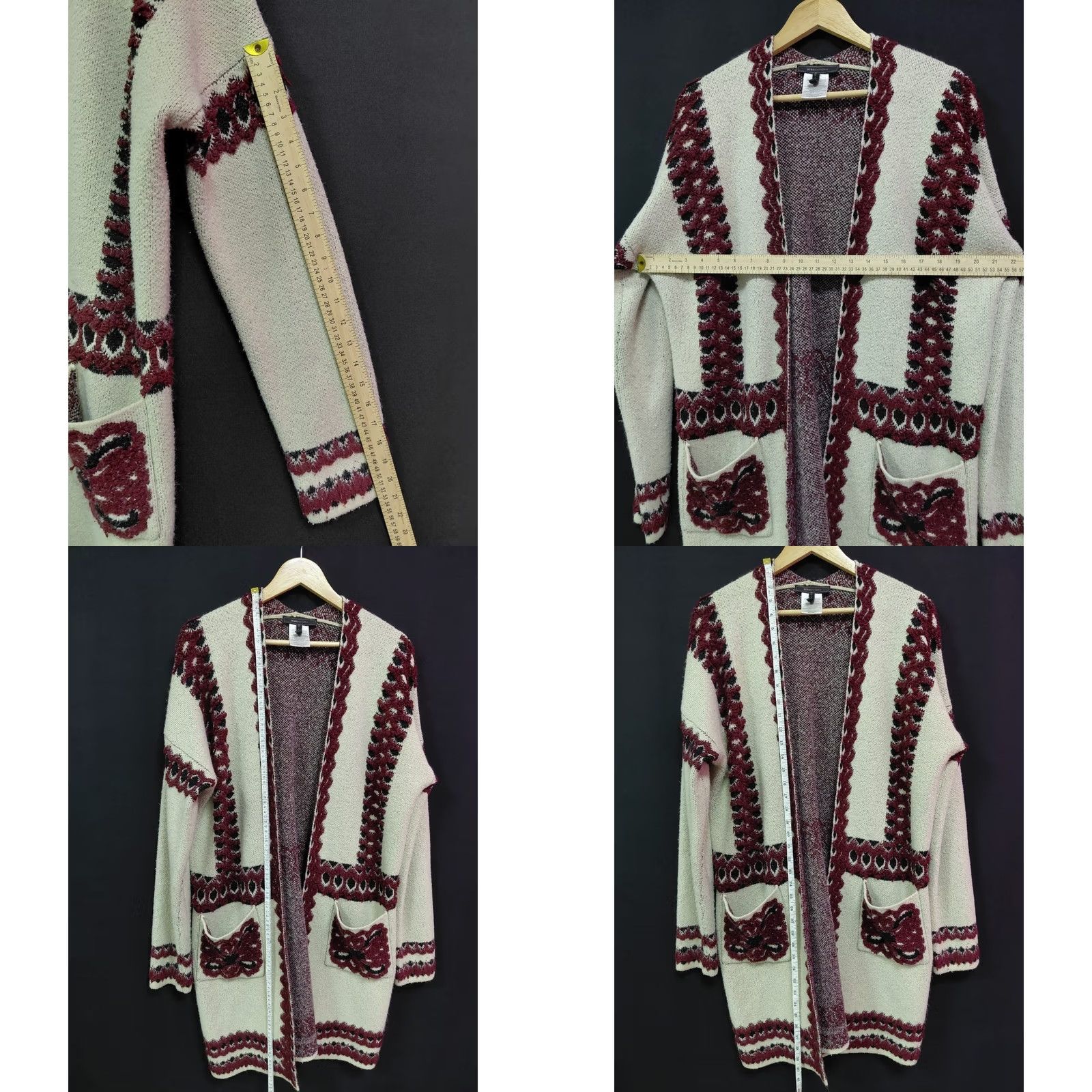 Bcbgmaxazria BCBGMAXAZRIA Knit Cardigan Sweater Beige Red Solid Long Sleeve Women Size L Size L / US 10 / IT 46 - 8 Thumbnail