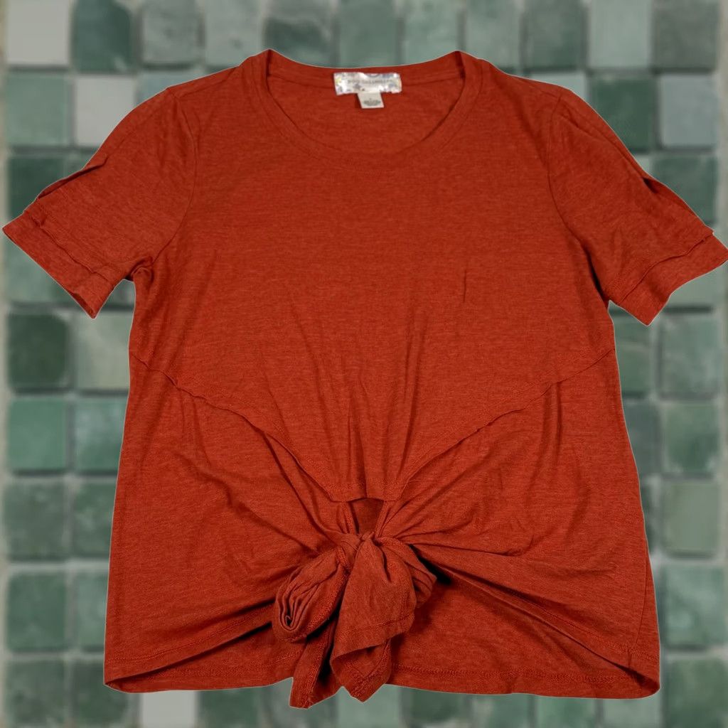 Vintage BOG Collective Womens Small Front Tie Shirt Top Knot Hem Crewneck Orange Fall Size S / US 4 / IT 40 - 1 Thumbnail