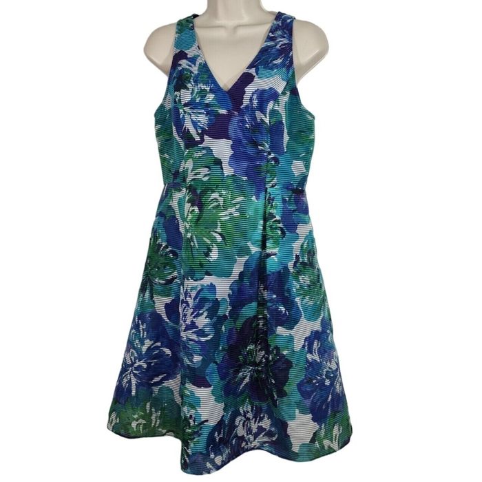 Adrianna Papell Adrianna Papell Blue Green Floral Fit and Flare