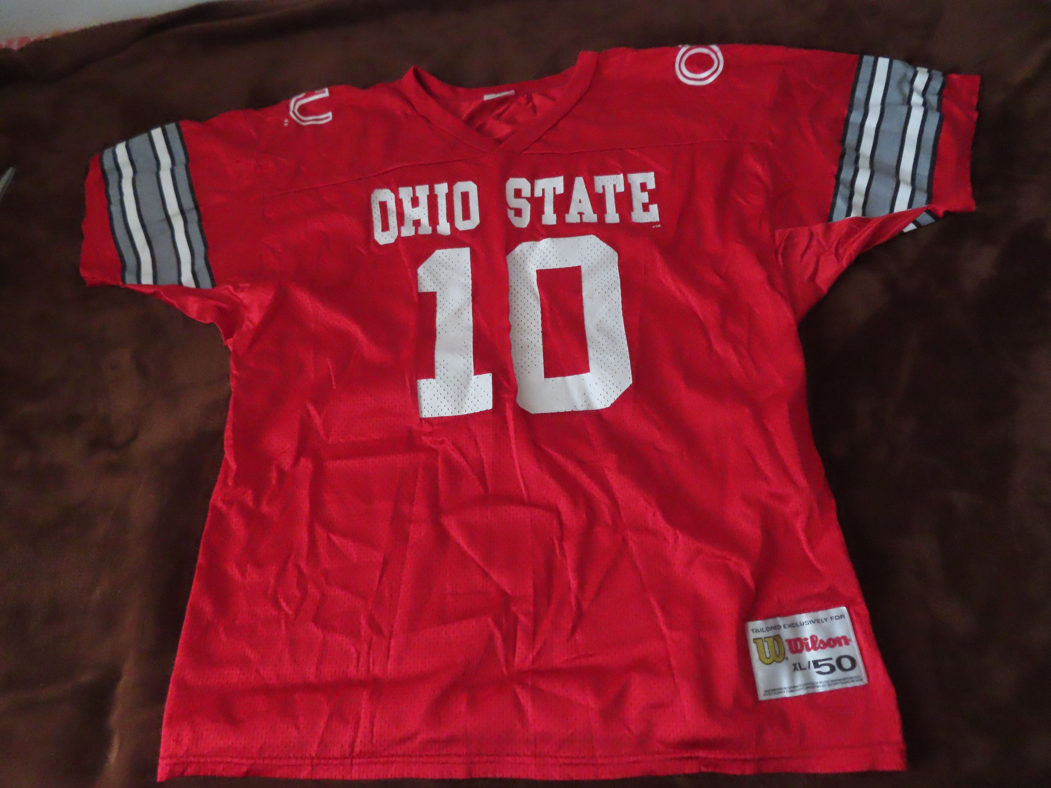 image of NCAA x Vintage Wilson Football Jersey Ohio State Buckeyes 10 in Red, Men's (Size XL)