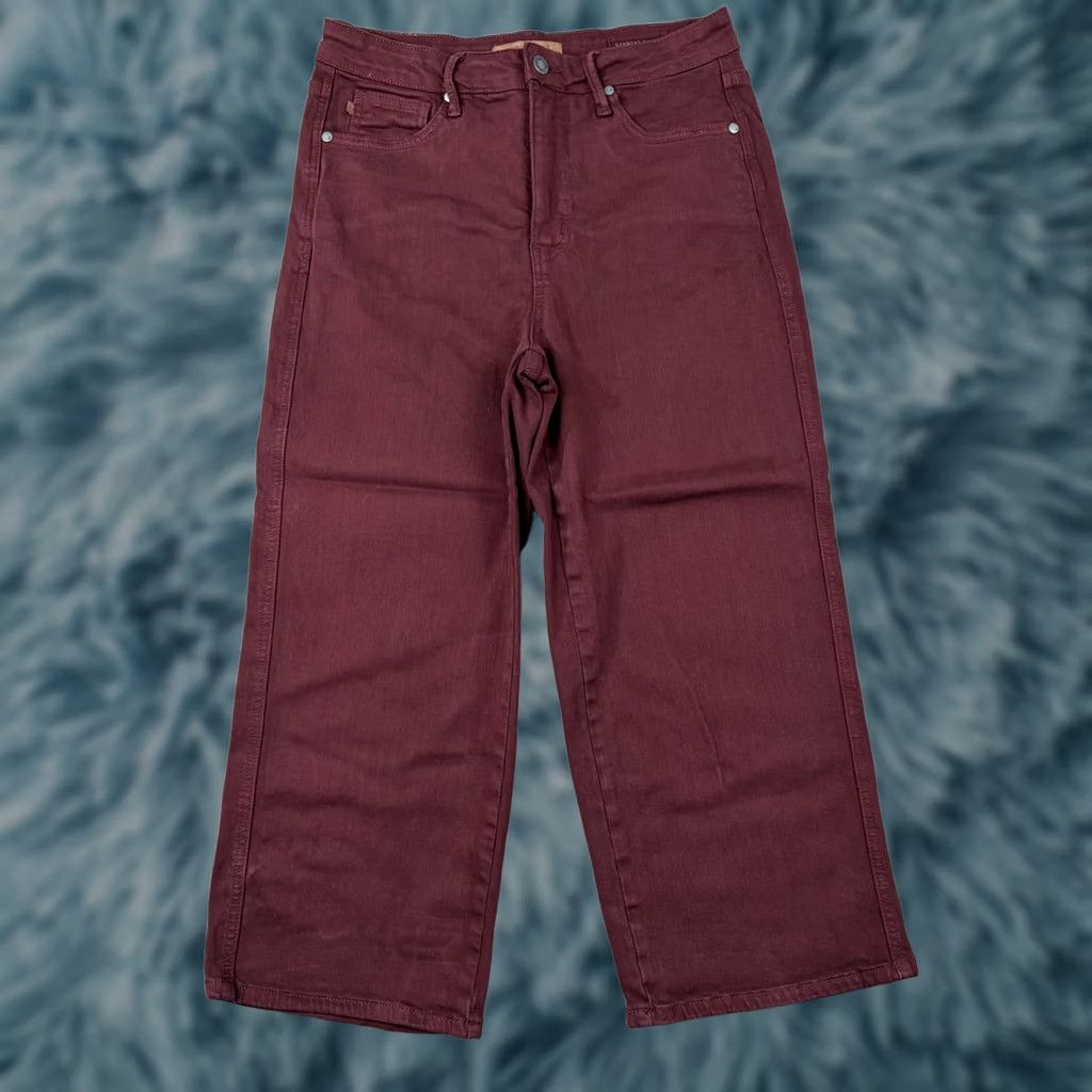 Vintage Judy Blue Burgundy Wide Leg Jeans JB88752 Size 9/29, High Rise, 5-Pocket Denim, Stretch, Button Fly, Womens Size 30" / US 8 / IT 44 - 1 Thumbnail