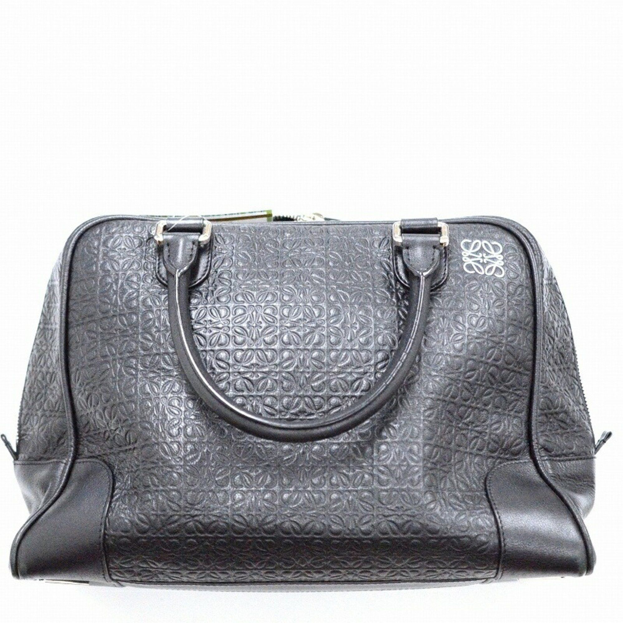 image of Loewe Leather Repeat Anagram Amazona 75 Large Handbag Black Ja-18824, Women's