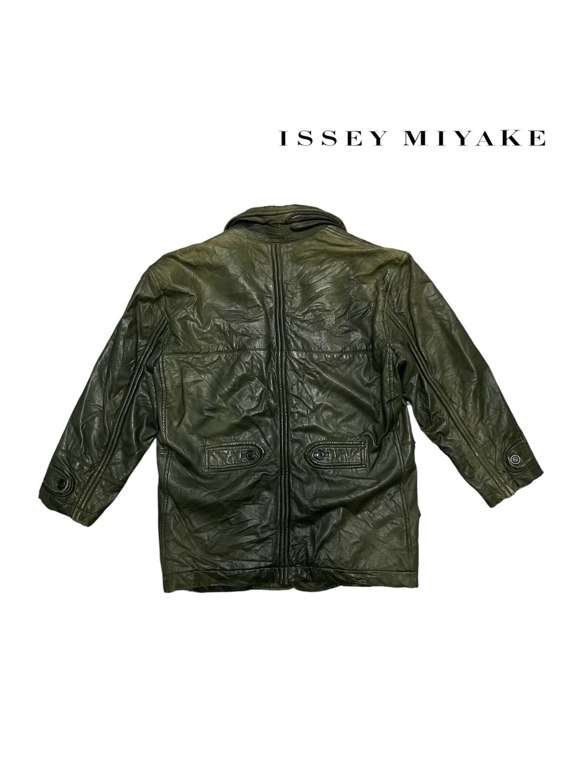 Issey Miyake VINTAGE 90s ISSEY MIYAKE SHEEPSKIN LEATHER JACKET DARK GREEN Size US M / EU 48-50 / 2 - 2 Thumbnail