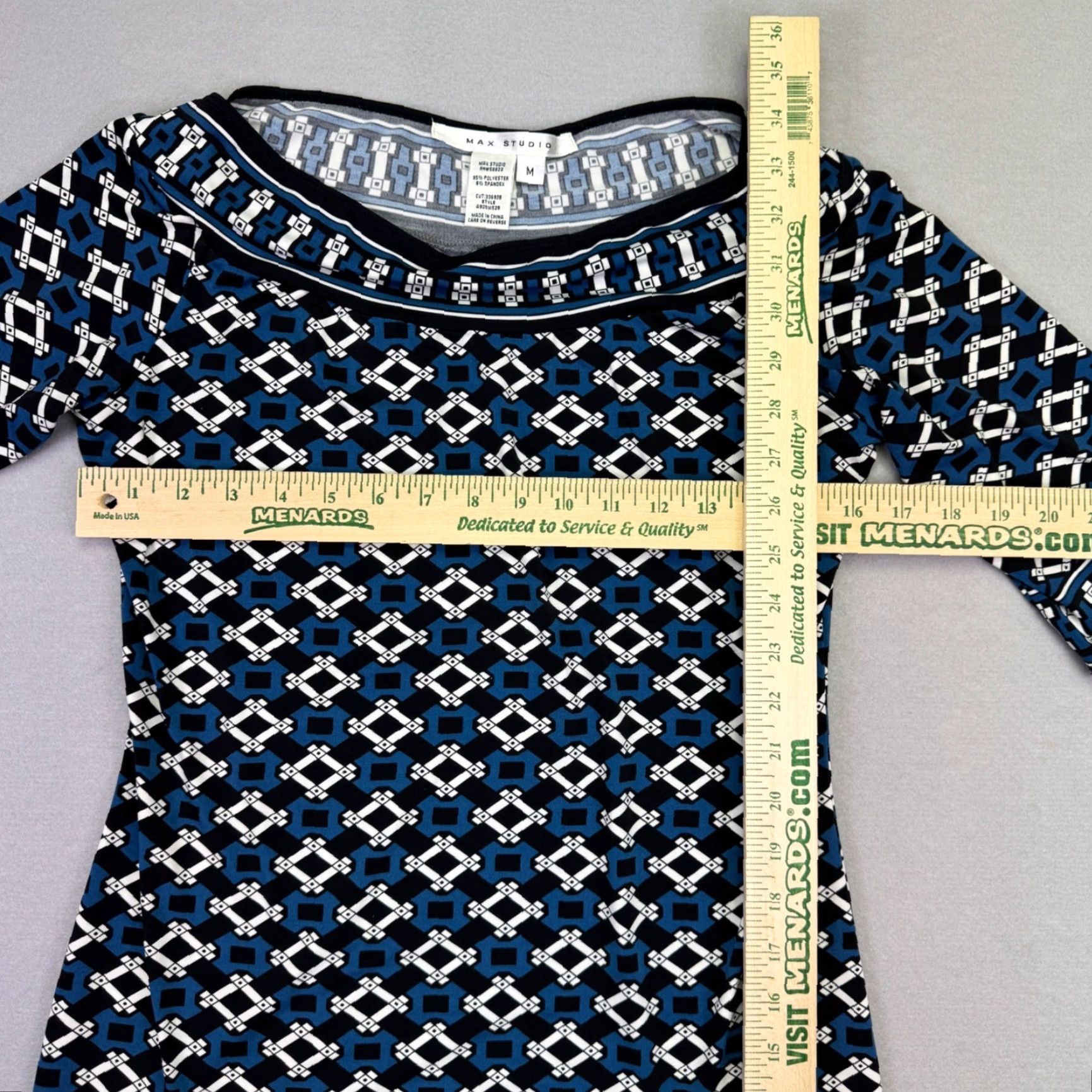 Max Studio Dress Geometric Print Boat Neck 3/4 Sleeve Sheath Women Blue