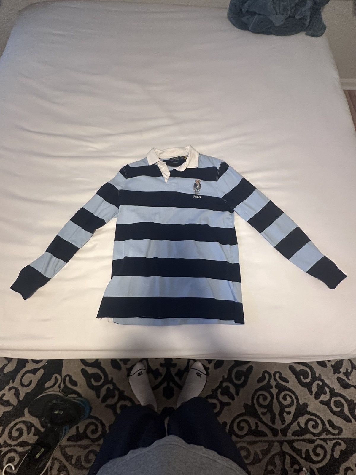 Ralph Lauren Long sleeve polo bear shirt- blue and white stripes, large Size US L / EU 52-54 / 3 - 1 Thumbnail