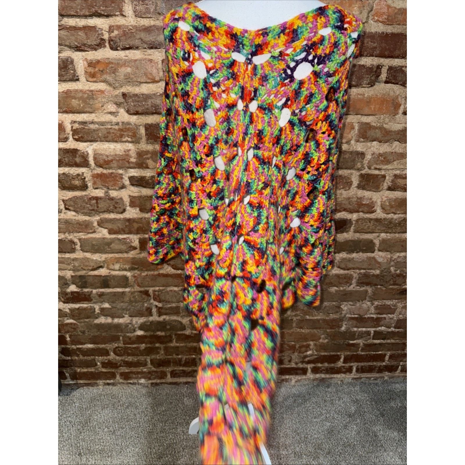 Handmade Hand crocheted poncho Multicolor Boho Fairy Hippie Festival Size ONE SIZE - 4 Thumbnail