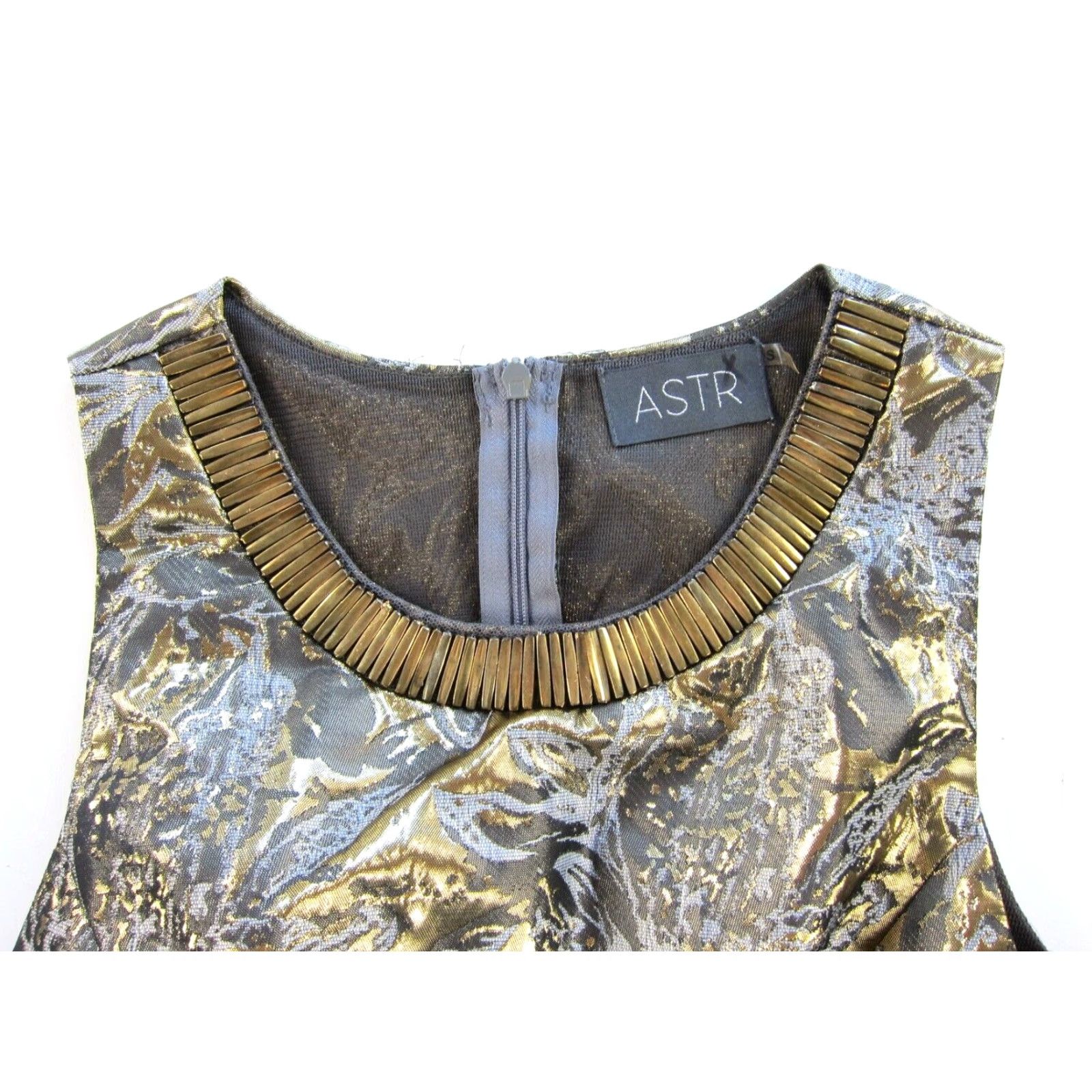 Vintage ASTR Dress Sleeveless Beaded Pleated Tank Cocktail Party Dress S Gold Silver Size S / US 4 / IT 40 - 3 Thumbnail