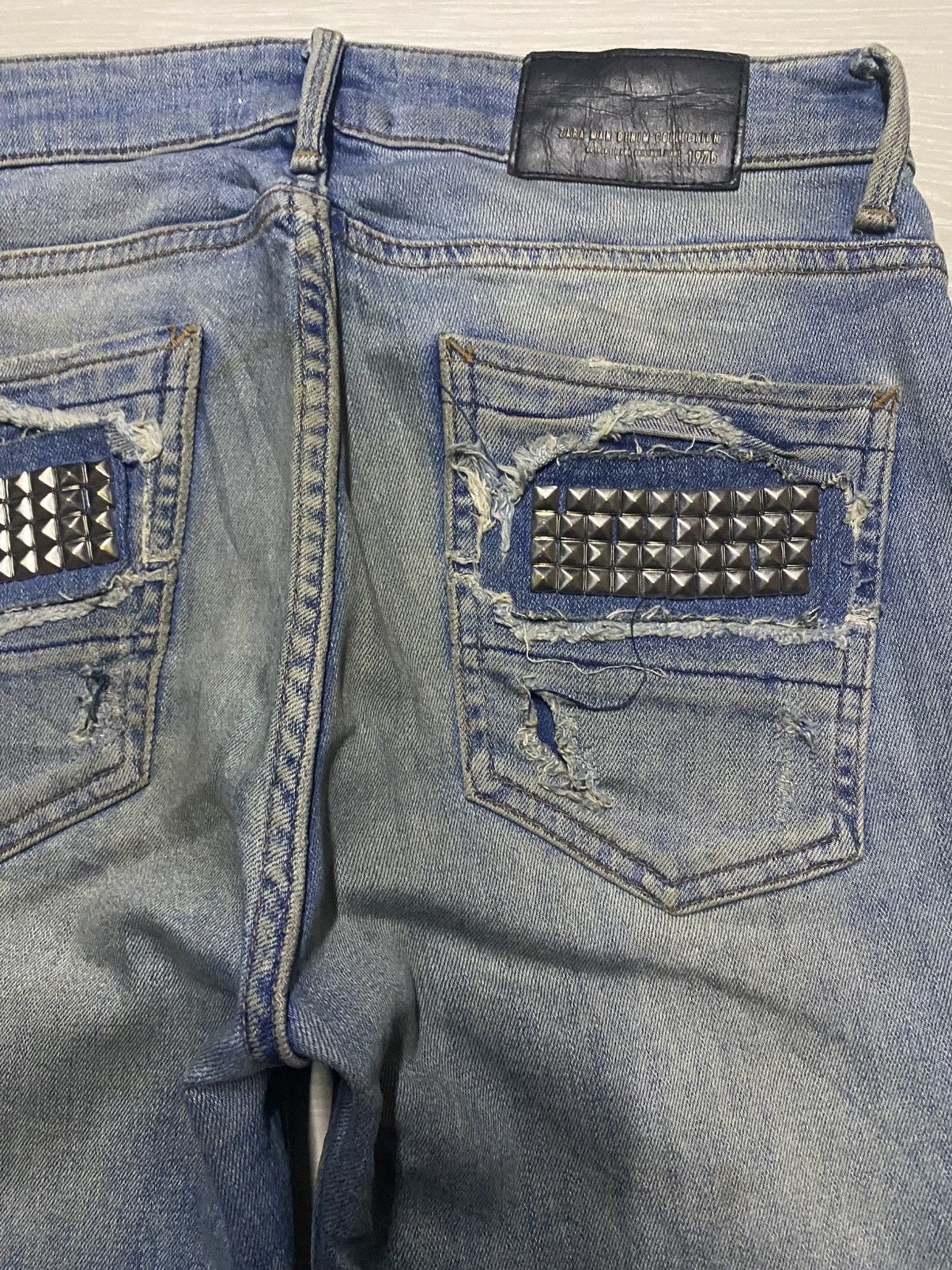 Rhude × Zara Vintage Zara Denim Distressed Studed Skinny Jeans Size US 30 / EU 46 - 6 Thumbnail