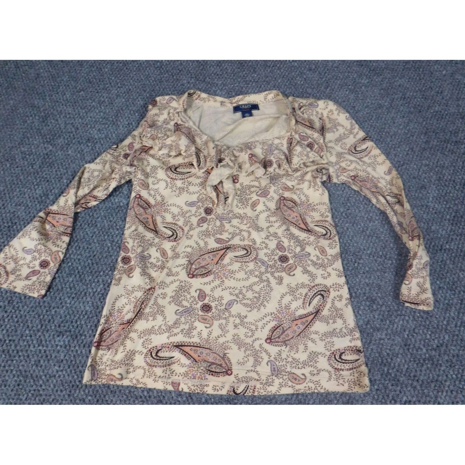 Chaps Chaps Blouse XS Womens Beige Floral Pullover Top Long Sleeve Round Neck Casual Cotton Rayon Shirt Size XS / US 0-2 / IT 36-38 - 2 Thumbnail