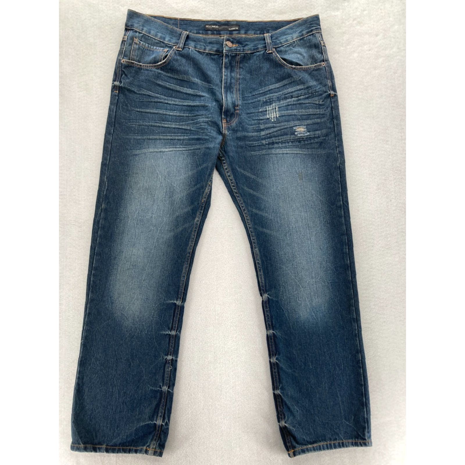 Rocawear VINTAGE Rocawear Jeans Mens 44x34 Classic Fit Straight Leg Blue Denim Distressed Size US 44 / EU 60 - 2 Thumbnail