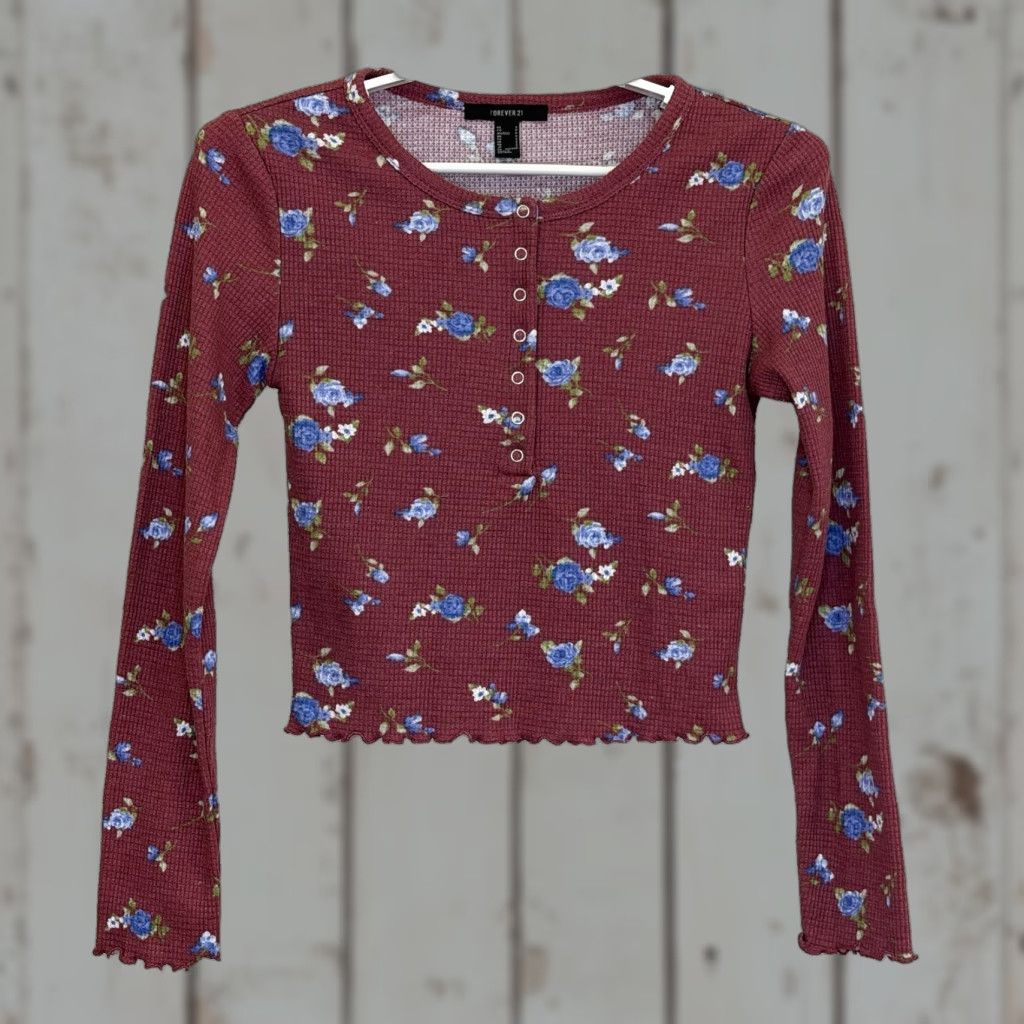 Forever 21 Forever 21 Crop Top Womens Size Small Mauve Floral Print Long Sleeve Coquette Y2K Bella Swan Size S / US 4 / IT 40 - 1 Thumbnail