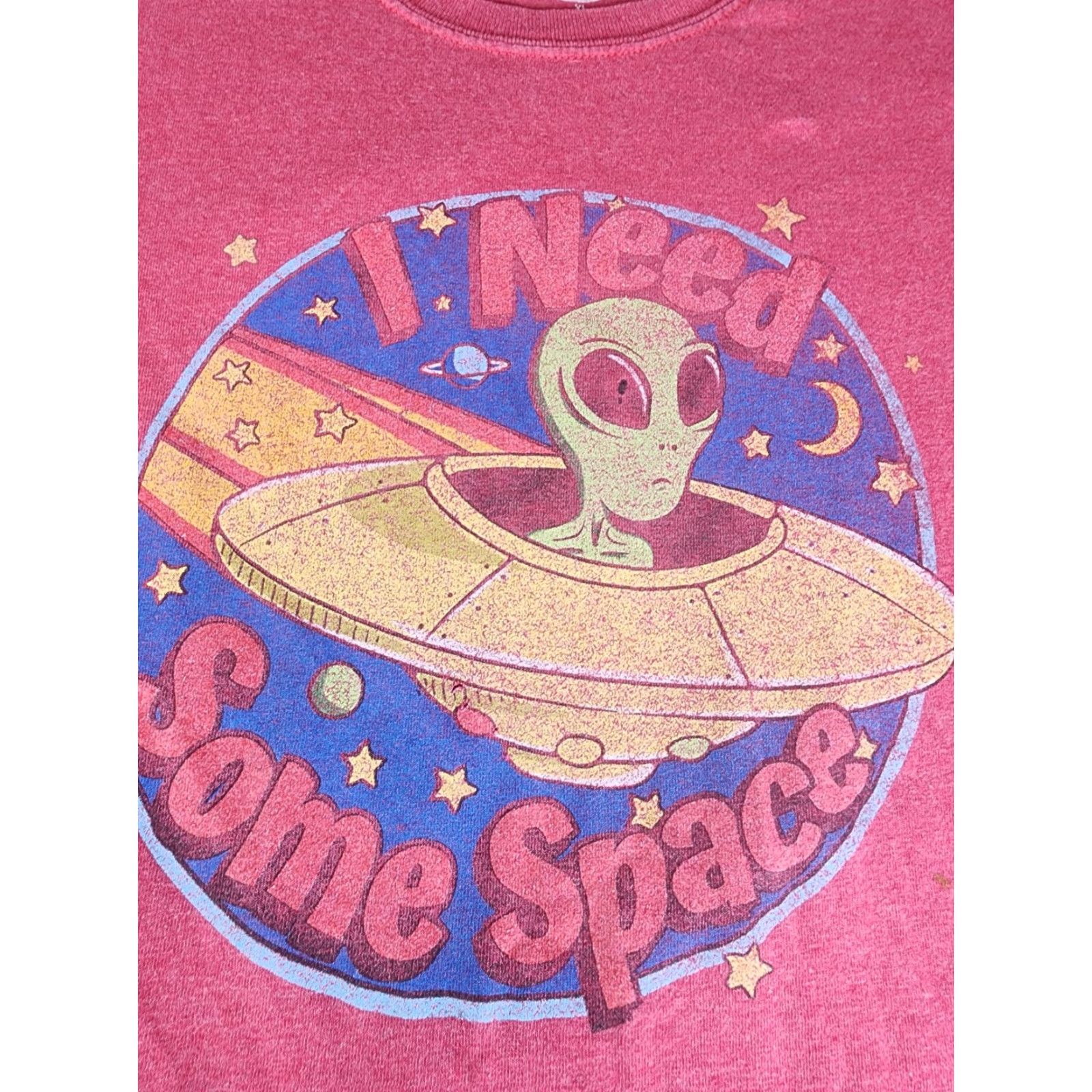 SOMET VINTAGE UFO Alien "I Need Some Space" Funny T-Shirt XL Red Distressed Size US XL / EU 56 / 4 - 3 Thumbnail