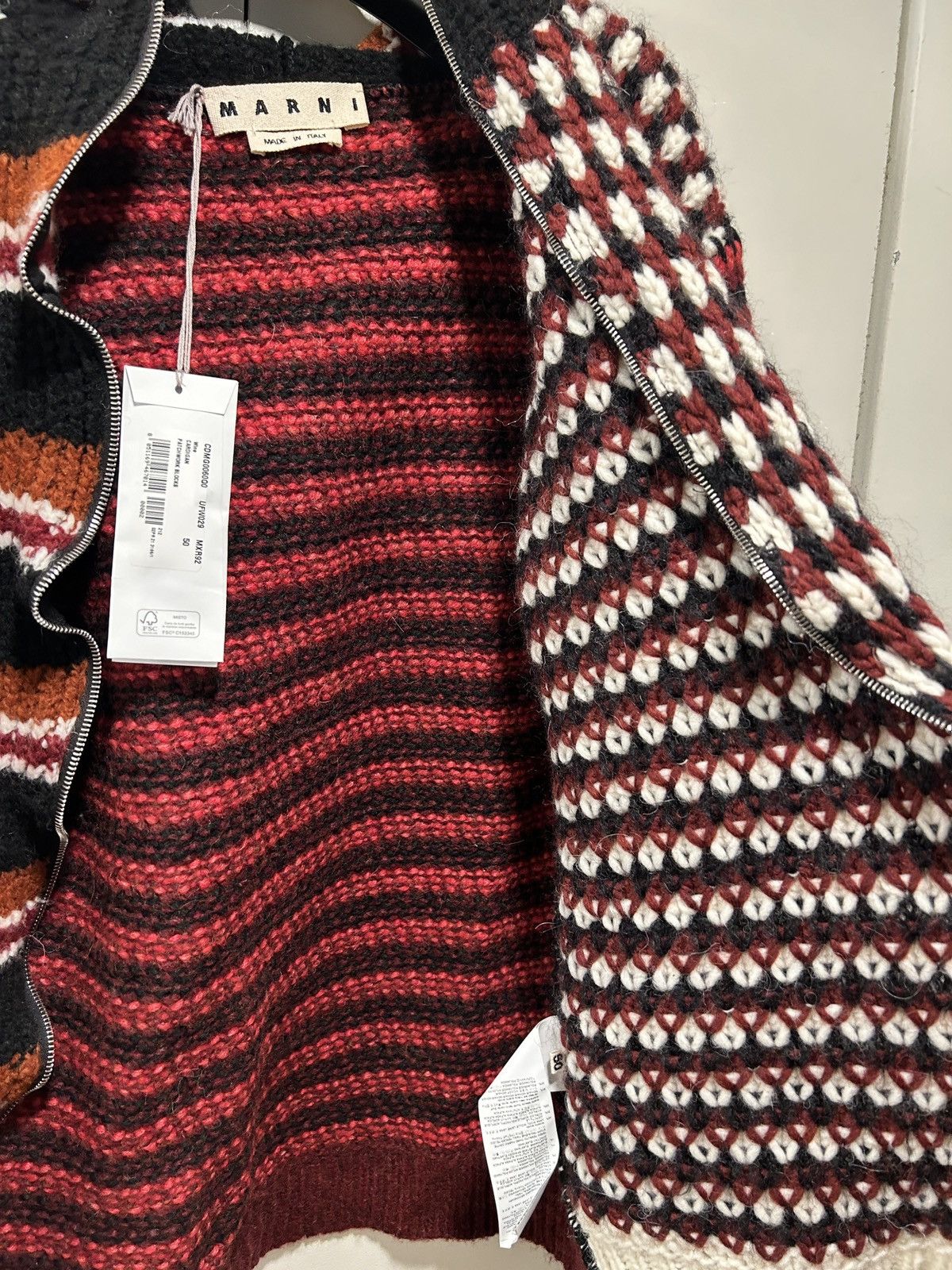 Marni Marni wine cardigan patchwork blocks wavy zipped hooded Size US M / EU 48-50 / 2 - 4 Thumbnail