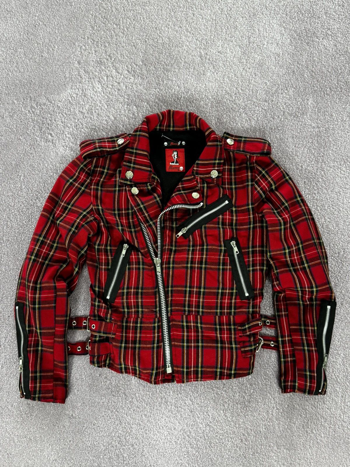 Mercy Y2K Gothic Plaid Biker Checked Jacket