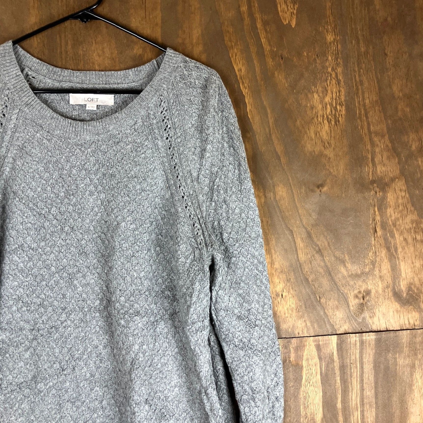 Loft LOFT Womens Sweater Gray Crew Wool Blend Long Sleeve Open Knit Stretch XL Pullover Knit Casual Workwear Mens? Size XL / US 12-14 / IT 48-50 - 5 Thumbnail