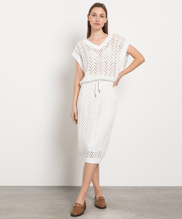 Brunello Cucinelli o1y0825 V-neck Sweater in White Size XXL / US 16-18 / IT 52-54 - 5 Thumbnail