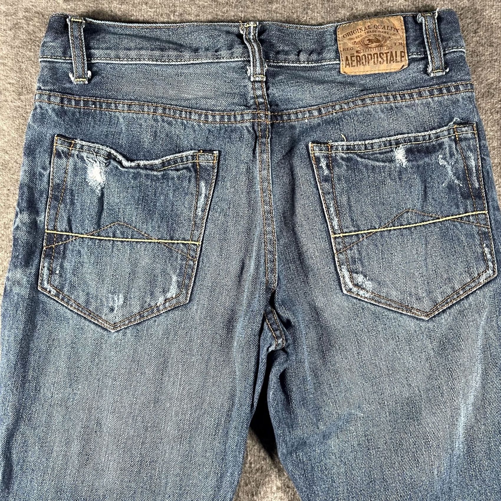 Vintage Aéropostale Jeans Mens 30x30 Blue Driggs Slim Bootcut Distressed Ripped Denim Size US 30 / EU 46 - 4 Thumbnail
