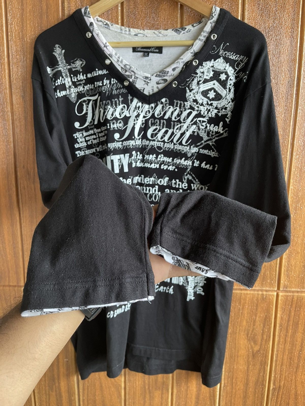 Beauty Beast Vintage’90s🔥BEAUMONT🔥Humor V Neck Long Sleeve Tee Size US L / EU 52-54 / 3 - 3 Thumbnail