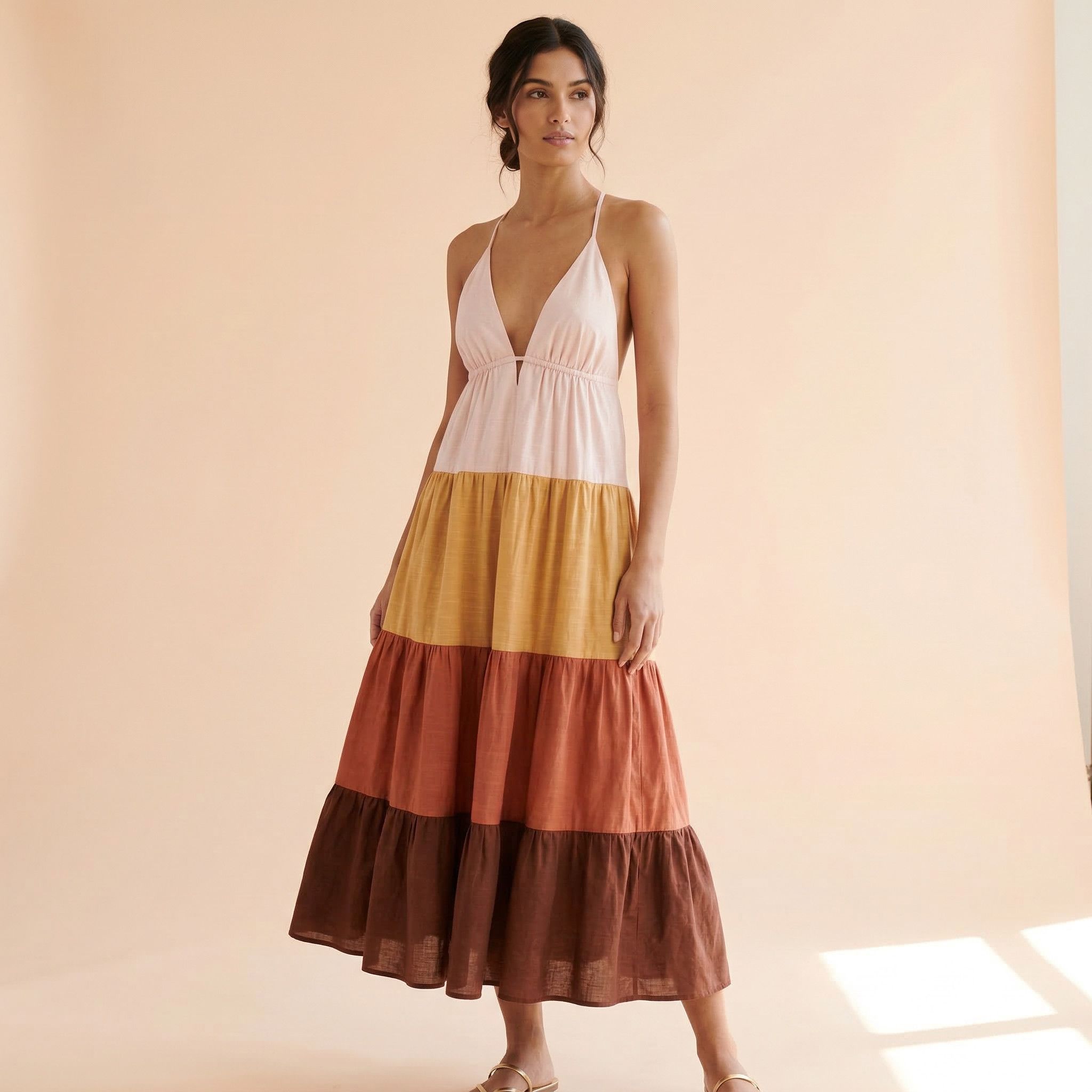 Anthropologie Anthropologie Tiered Colorblock Maxi Dress Pink Brown M Size M / US 6-8 / IT 42-44 - 3 Thumbnail