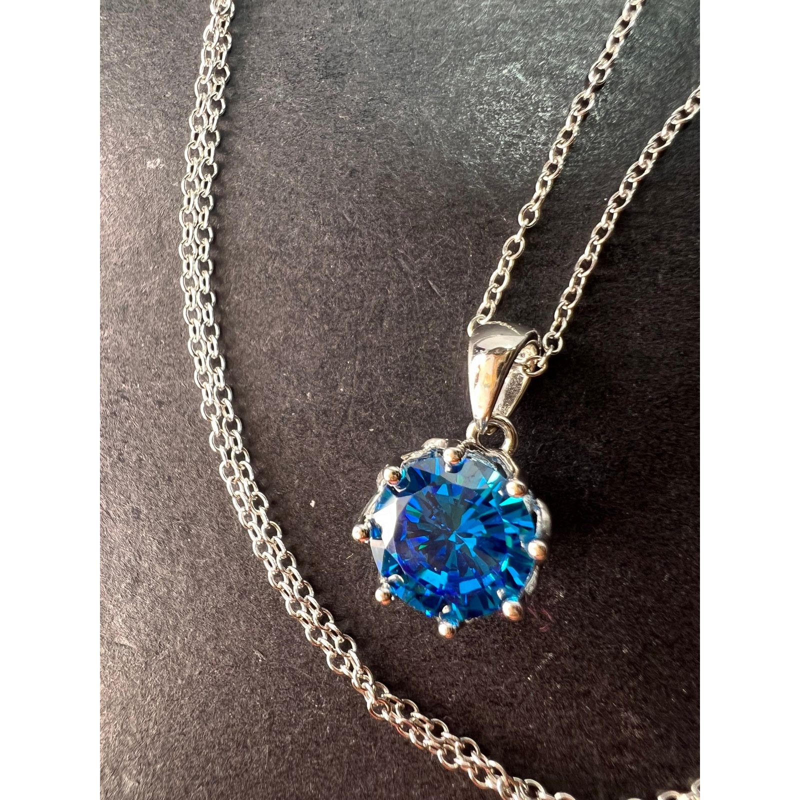 Other NEW Blue CZ rhodium over sterling silver pendant and chain Size ONE SIZE - 2 Thumbnail