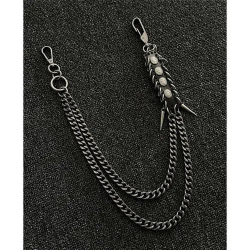 Jewelry Black Punk Wallet Chain with Studded Leather Detail Size ONE SIZE - 4 Thumbnail