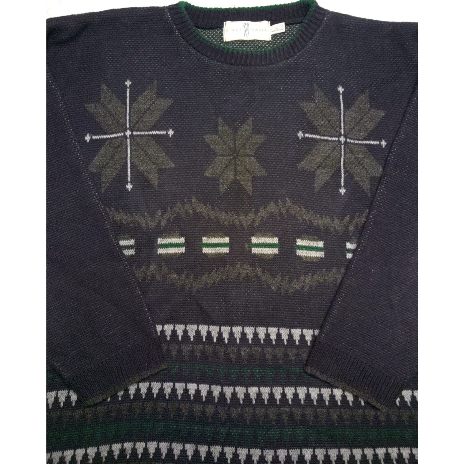 Vintage VINTAGE River Trader Sweater Mens L Navy Blue Geometric Pattern Crew Neck Long Sleeve Grunge 80s 90s Classic Outdoor Fall Winter Spring Size US L / EU 52-54 / 3 - 4 Thumbnail